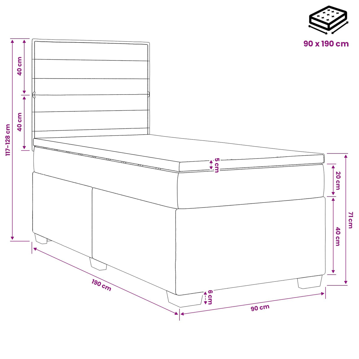 Postel Boxspring S Matrací S Čelo Textil