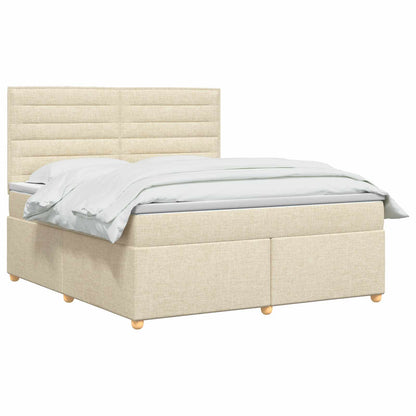 Postel Boxspring S Matrací S Čelo Krémová 140 X 200 Cm Textil