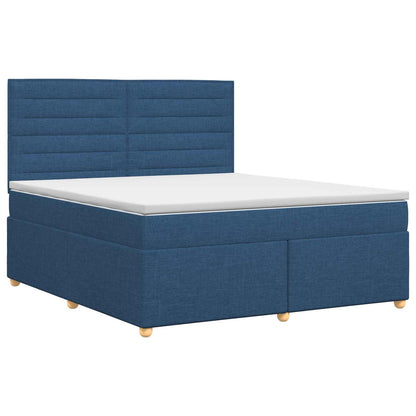 Postel Boxspring S Matrací S Čelo Modrá 140 X 200 Cm Textil