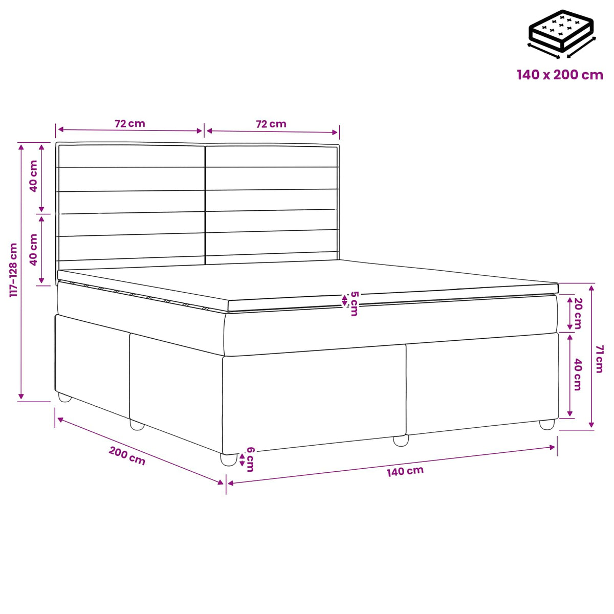 Postel Boxspring S Matrací S Čelo Modrá 140 X 200 Cm Textil