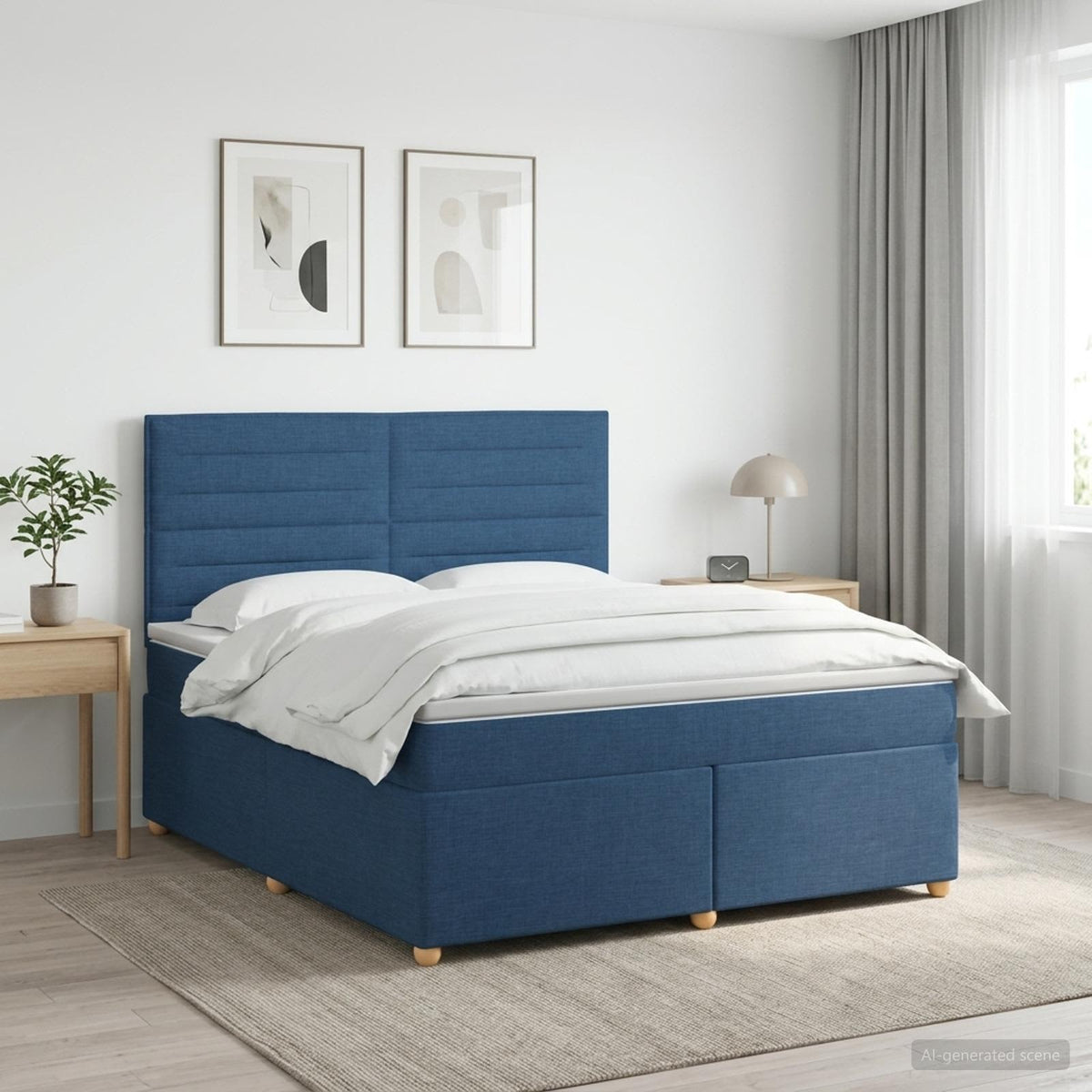 Postel Boxspring S Matrací S Čelo Modrá 140 X 190 Cm Textil