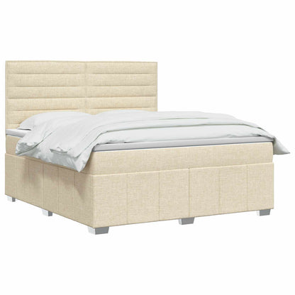 Postel Boxspring S Matrací S Čelo Krémová 140 X 190 Cm Textil