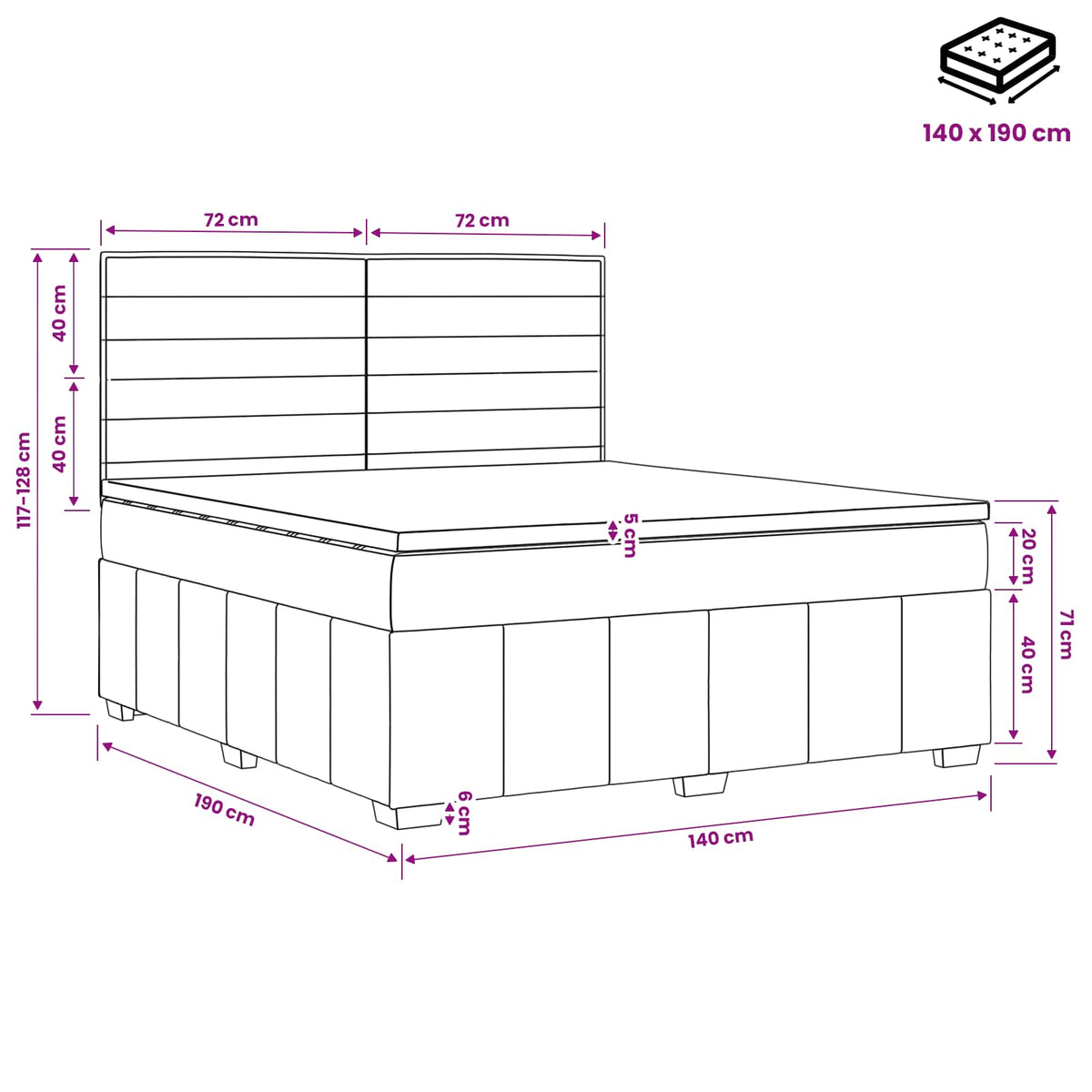 Postel Boxspring S Matrací S Čelo Krémová 140 X 190 Cm Textil