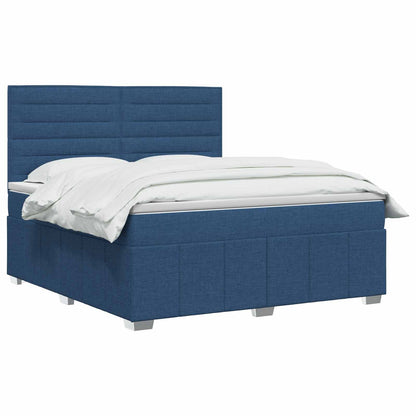 Postel Boxspring S Matrací S Čelo Modrá 140 X 200 Cm Textil