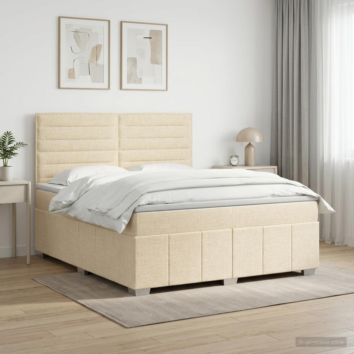 Postel Boxspring S Matrací S Čelo Krémová 140 X 190 Cm Textil