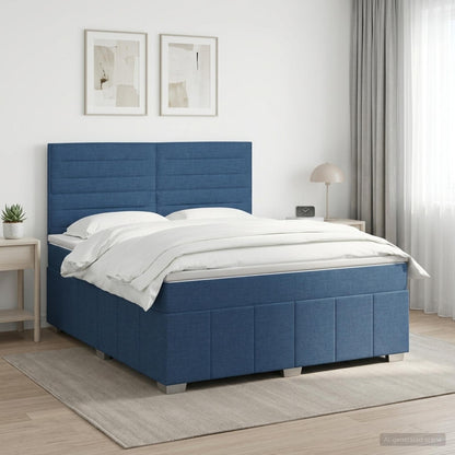 Postel Boxspring S Matrací S Čelo Modrá 140 X 200 Cm Textil