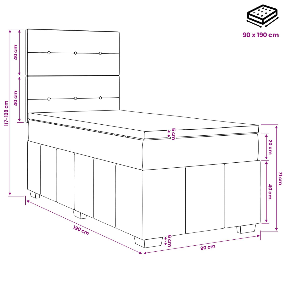 Postel Boxspring S Matrací S Čelo Jednoduchý Textil