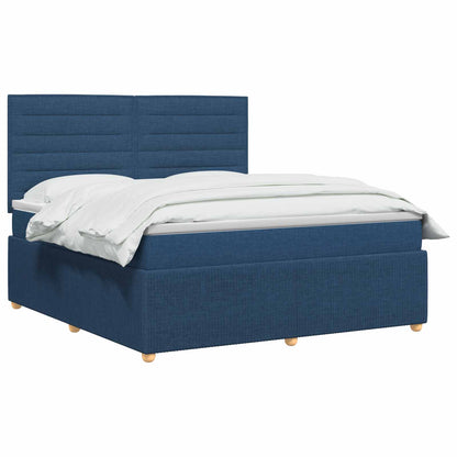 Postel Boxspring S Matrací S Čelo Modrá 140 X 190 Cm Textil