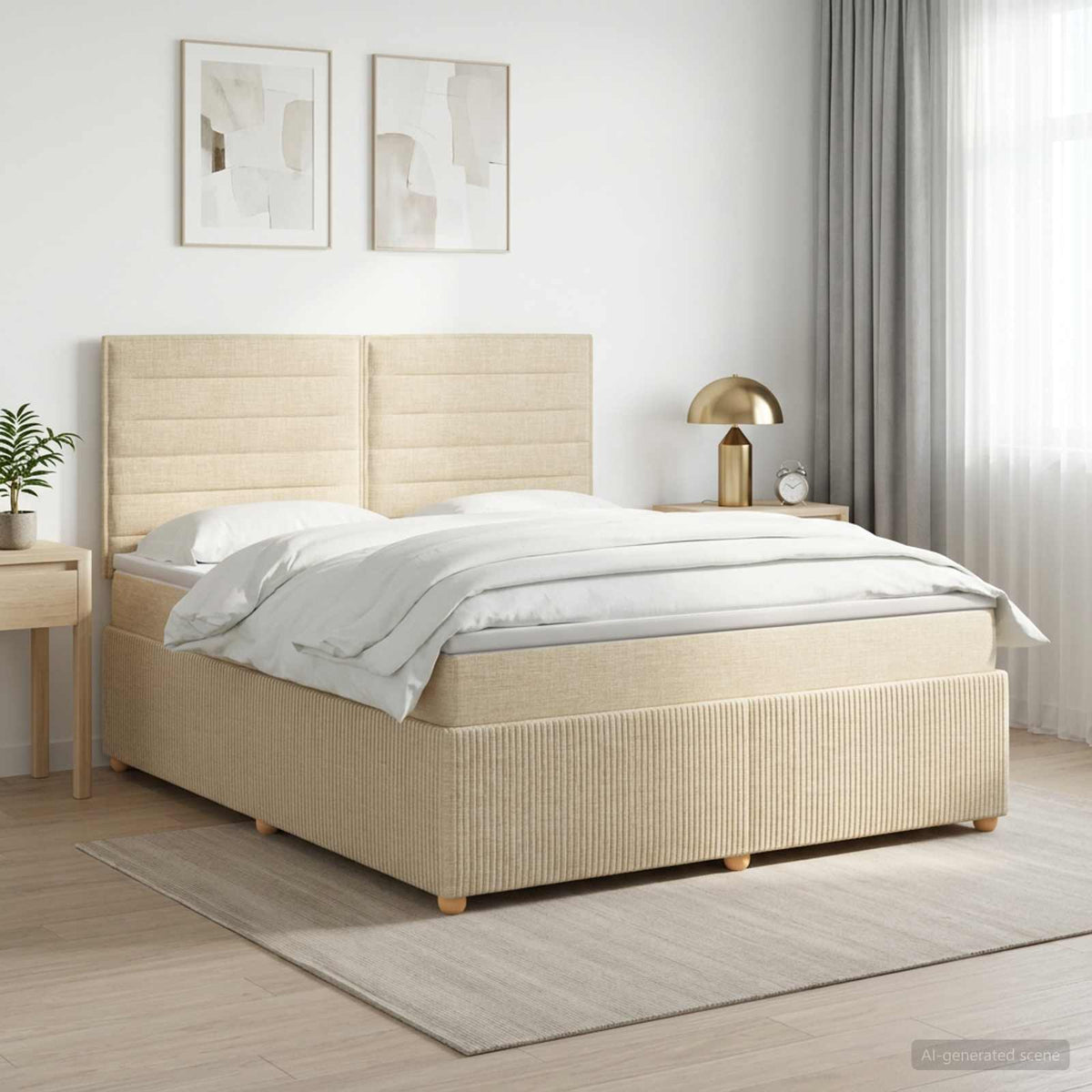 Postel Boxspring S Matrací S Čelo Krémová 140 X 200 Cm Textil
