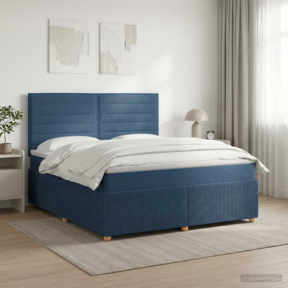 Postel Boxspring S Matrací S Čelo Modrá 140 X 200 Cm Textil