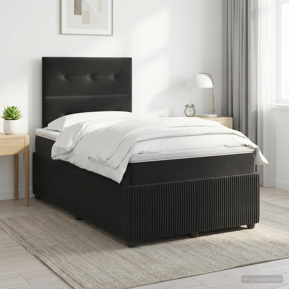 Postel Boxspring S Matrací S Čelo Černá 120 X 200 Cm Samet