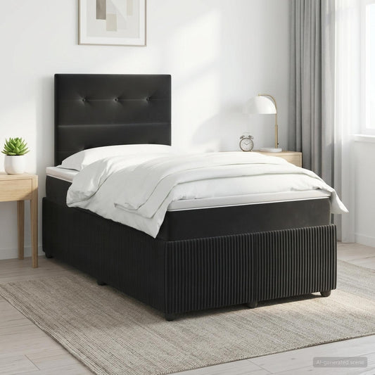 Postel Boxspring S Matrací S Čelo Černá 120 X 200 Cm Samet