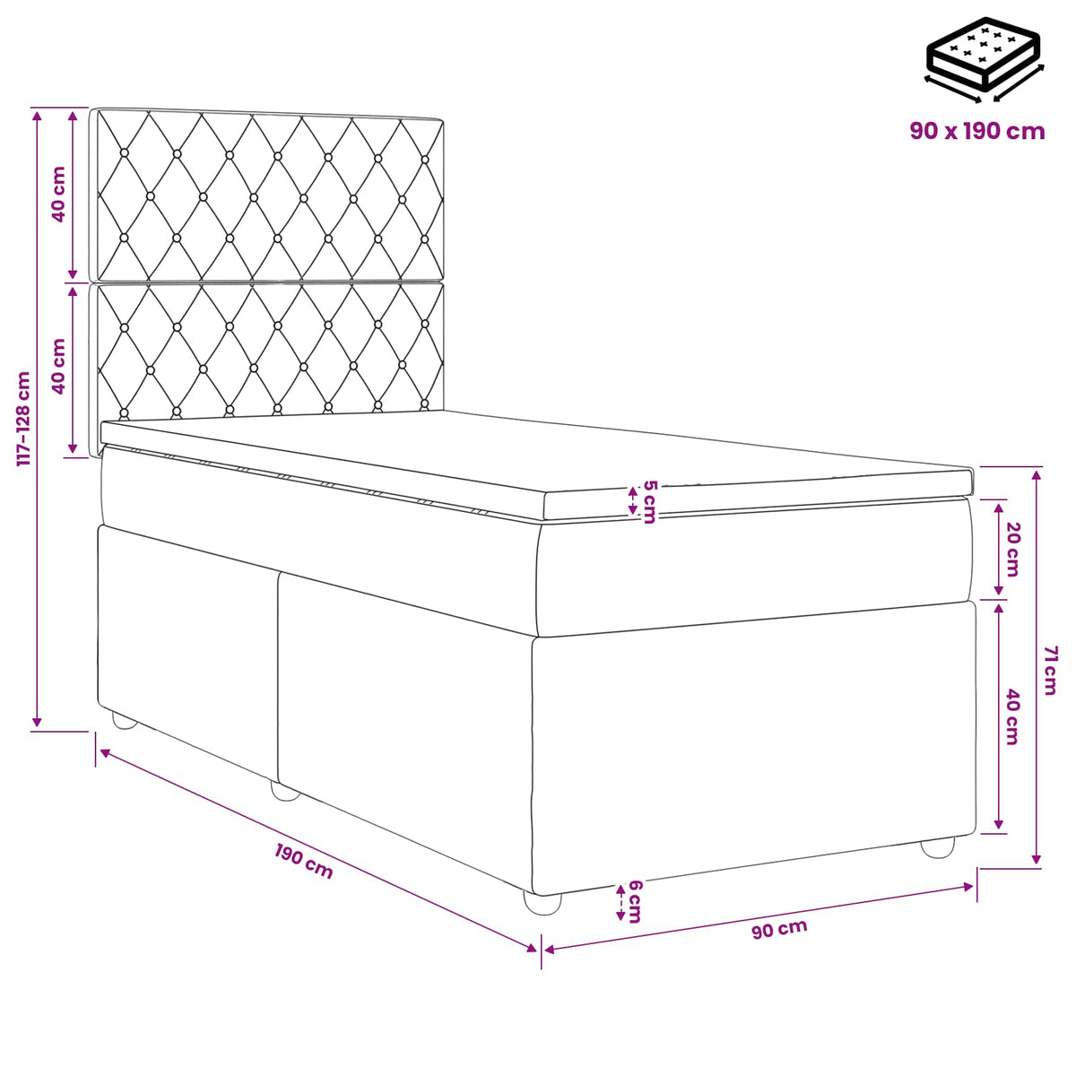 Postel Boxspring S Matrací S Čelo Jednoduchý Samet