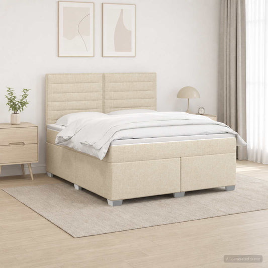 Postel Boxspring S Matrací S Čelo Krémová 140 X 200 Cm Textil