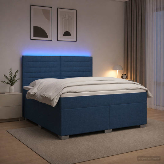 Postel Boxspring S Matrací S Čelo Modrá 140 X 200 Cm Textil