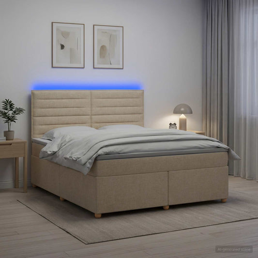 Postel Boxspring S Matrací S Čelo Krémová 140 X 200 Cm Textil