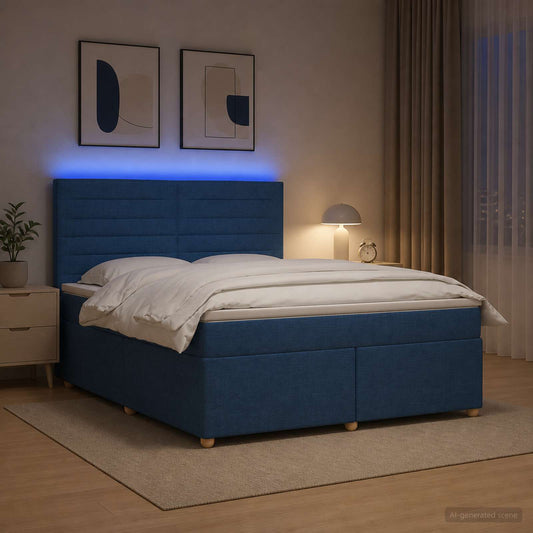 Postel Boxspring S Matrací S Čelo Modrá 140 X 190 Cm Textil