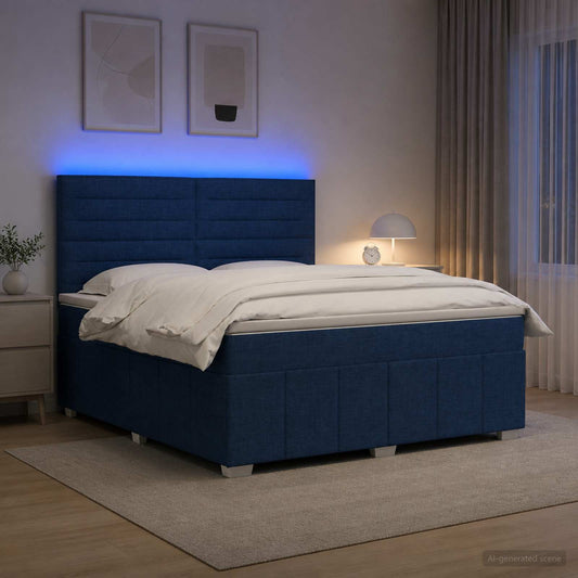 Led Rošt S Matrací S Led Pásky S Čelo Modrá 140 X 200 Cm Textil