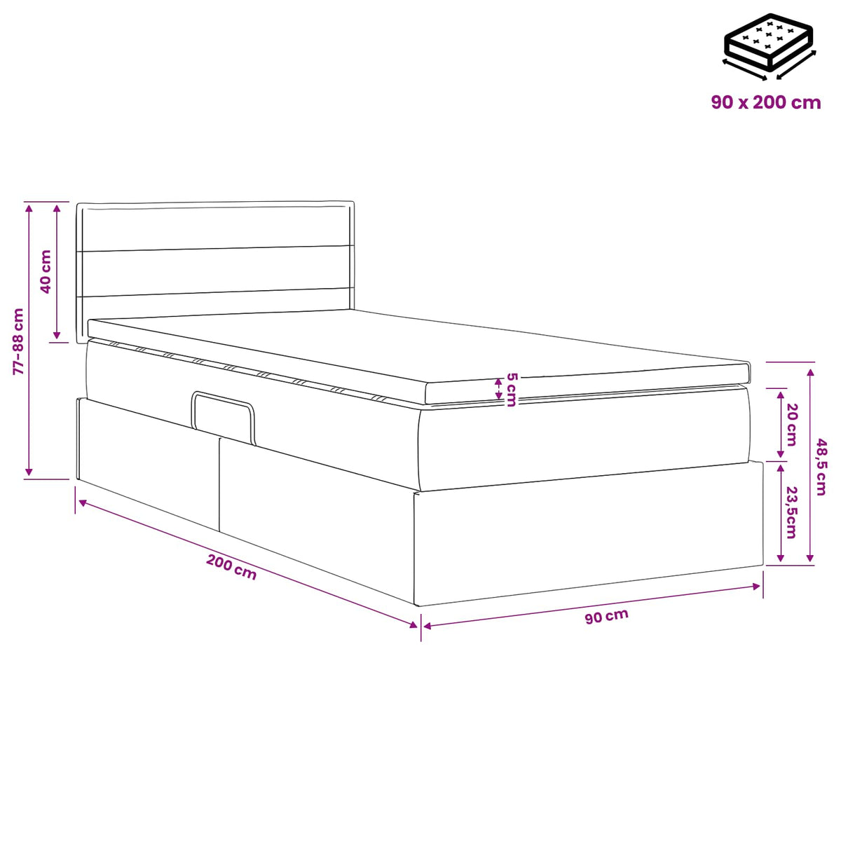 Postel S Úložným Prostorem A Matrací Krémová 90 X 200 Cm Samet