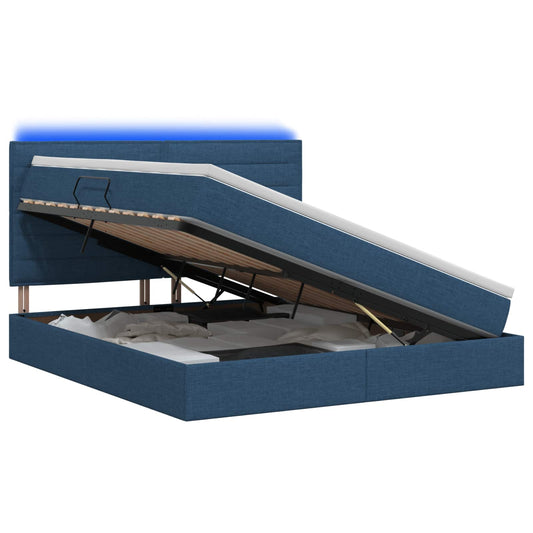 Led Postel S Úložným Prostorem A Matrací Modrá 140 X 200 Cm