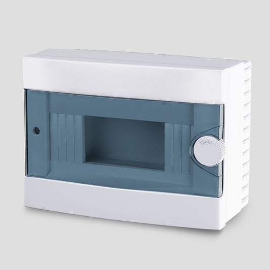 ARS Modulární rozváděč 9 MOD (9 pojistek), rozvodná skříň pro povrchovou montáž, plastová, průhledná dvířka IP40, 341214