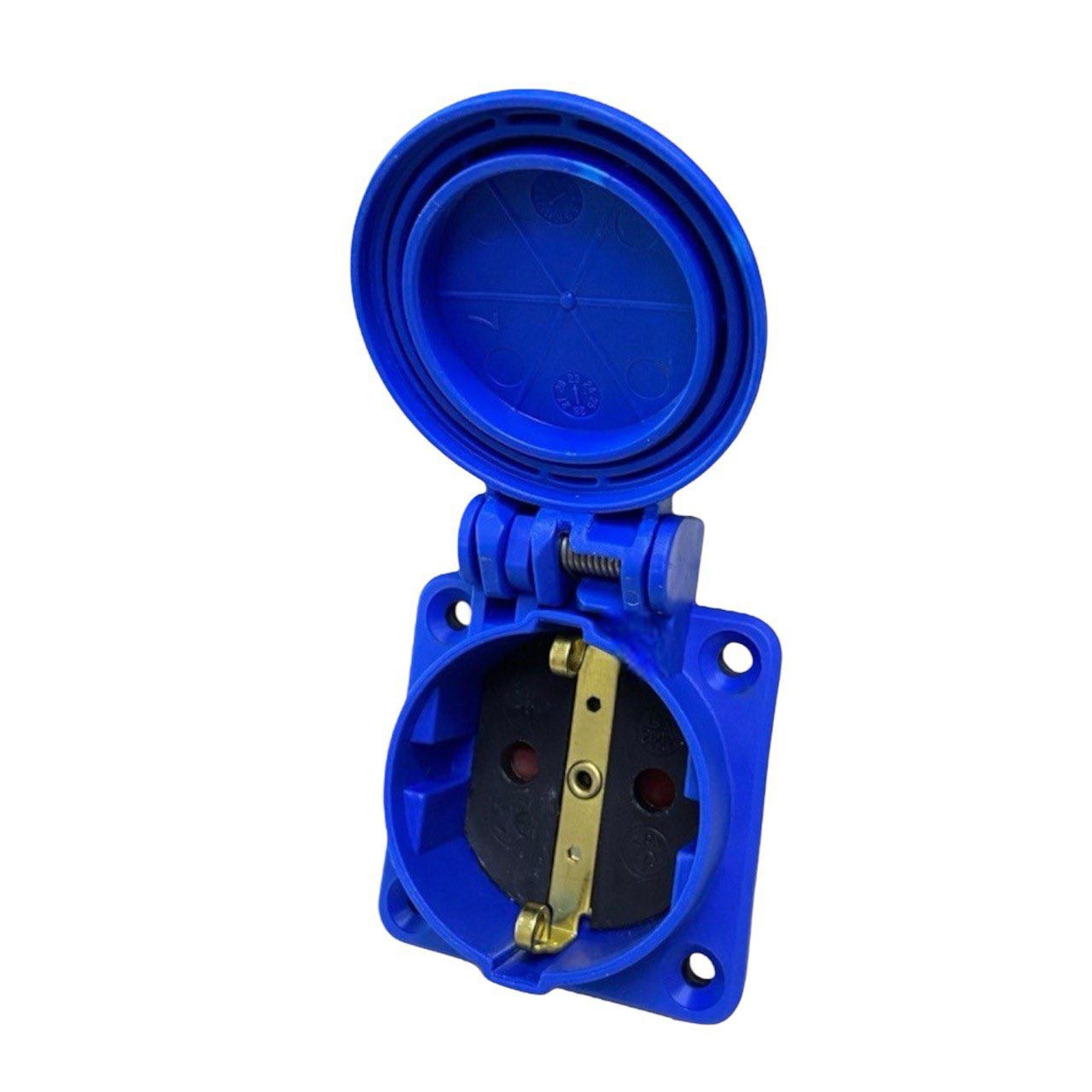 Hermetická zásuvka 2P+Z, 230/220v, s uzemněním, IP44, s klapkou, modrá, 250V  Schuko