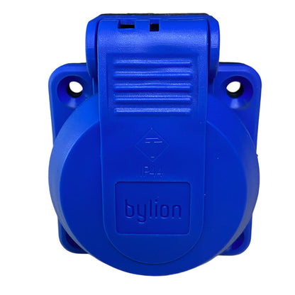 Hermetická zásuvka 2P+Z, 230/220v, s uzemněním, IP44, s klapkou, modrá, 250V  Schuko