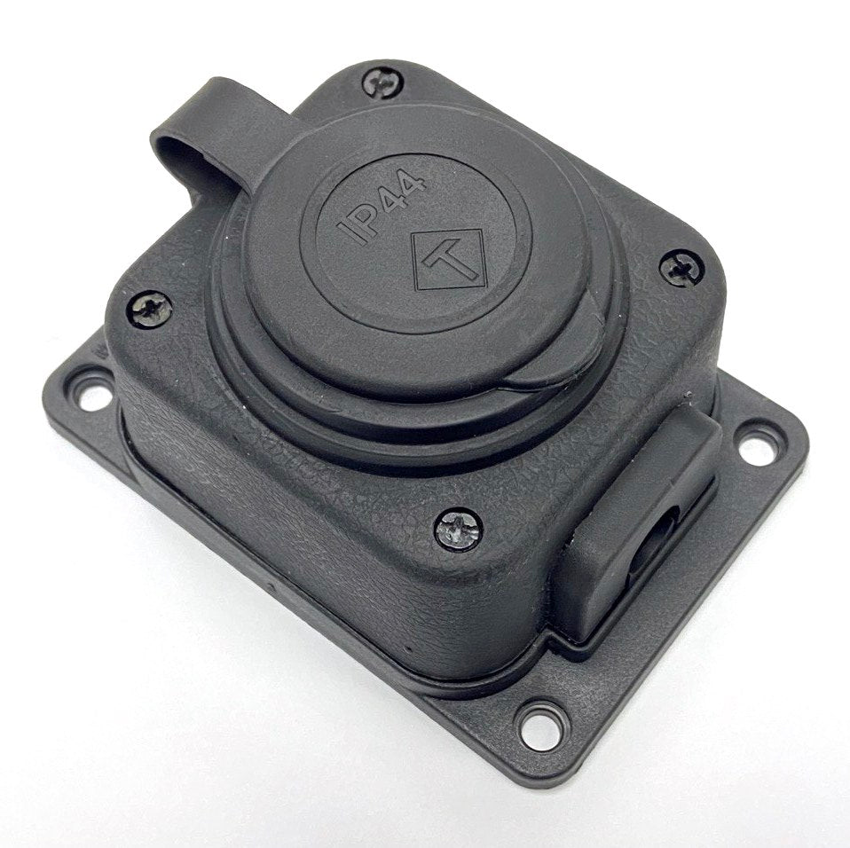 Černá "gumová" zásuvka na povrch 250V, 16A, IP44, SCHUKO 2P+Z, 1KMP-F, Bylion