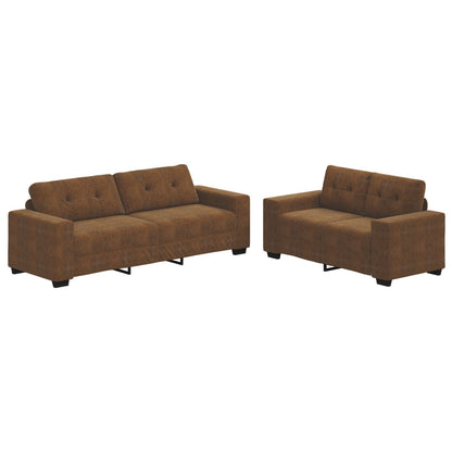 Set 2 Hnědá Látka, Dřevo Velká Stylová Pohovka Obdélníková