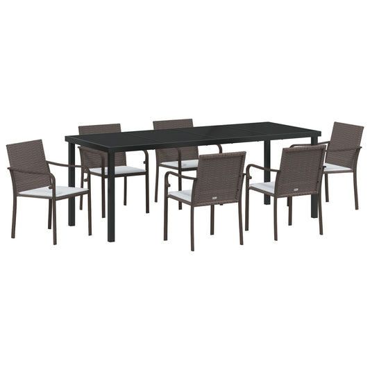 7Dílná Zahradní Jídelní Souprava S Polštáři Hnědá Polyratan