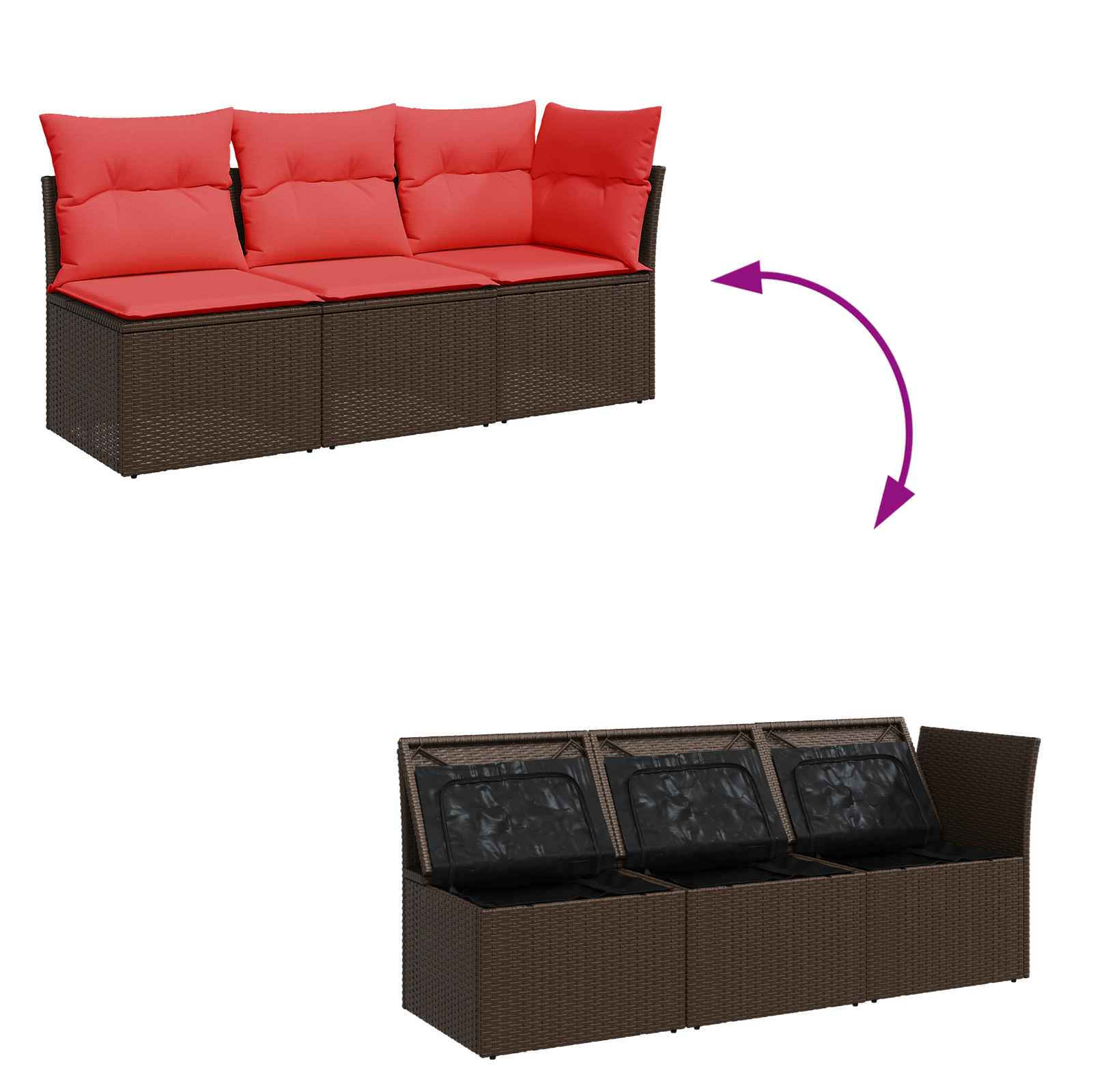 | Zahradní Sofa | S Polštářem Hnědá 172 X 62 X 69 Cm Poly Ratan