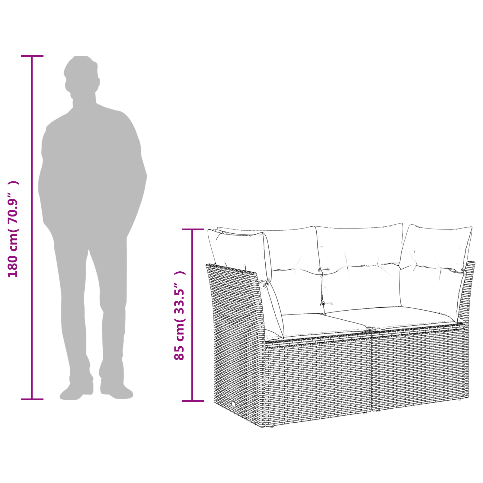 | Zahradní Sofa | S Polštářem Hnědá 124 X 62 X 69 Cm Polyratan