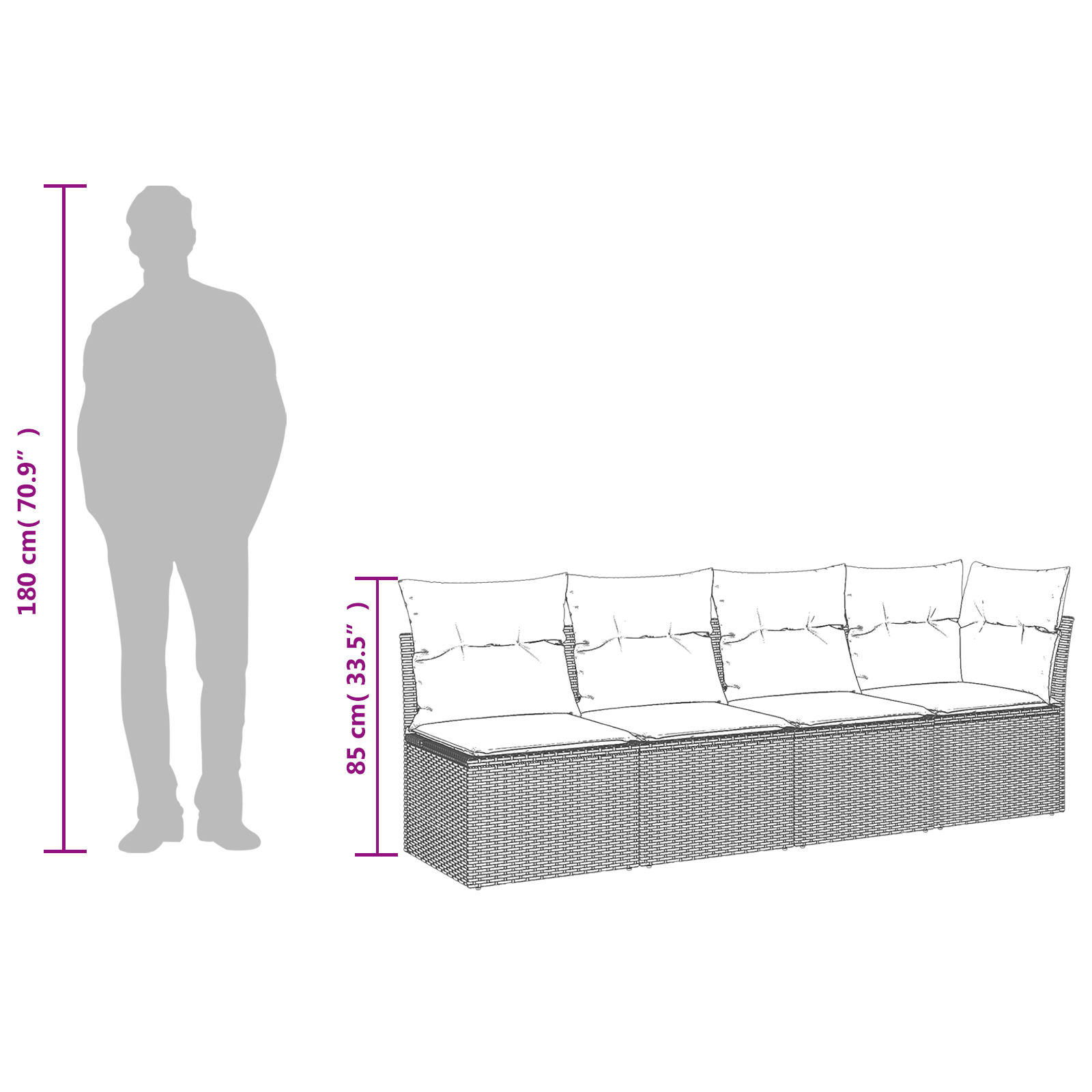| Zahradní Sofa | S Polštářem Hnědá 227 X 62 X 69 Cm Polyratan