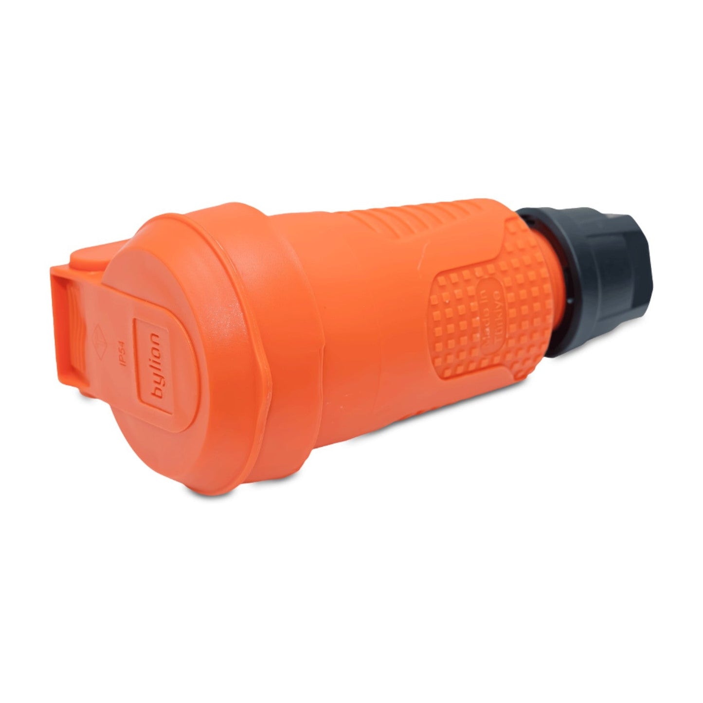 Oranžová hermetický gumová zásuvka IP54 s klapkou 2P+Z 16A 250V SCHUKO RDP-O-F Bylion