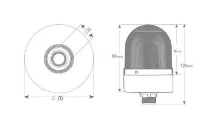 BLIKAJÍCÍ ø70 MATICE KONN. SIGNALIZAČNÍ MAJÁK S BZUČÁKEM, 40-250V AC/DC, MODRÝ S 20CM PRODLOUŽENOU TRUBKOU,SNT-S725-FB-4-20T