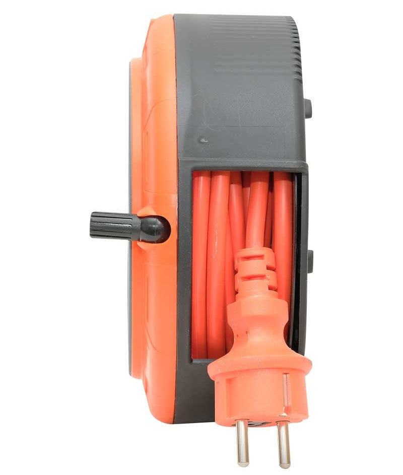 Kompaktní kazetový rolovací prodlužovací kabelový, 5m kabel se 4 zásuvkami IP20 + USB + tepelná pojistka +dětská pojistka, 3x1mm2, SCHUKO typ uzemnění , PHE-05310-F-USB