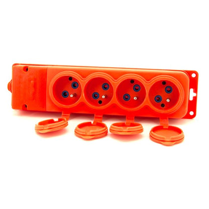 4x gumová zásuvka "gumová" oranžová s víkem hermetický IP44 250V, 16A, 2P+Z, francouzský typ E,4KMP-E-O, Bylion