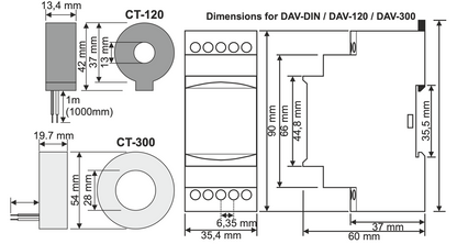 DAV-DIN digitální ampérmetr a voltmetr 150-260V panelové měřiče