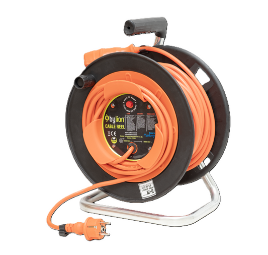 Naviják s měděným kabelem 3x2,5 mm2, IP44 s ochranou proti přetížení, proud 16 A, 40m+2m Barva kabelu: oranžová francouzský typ