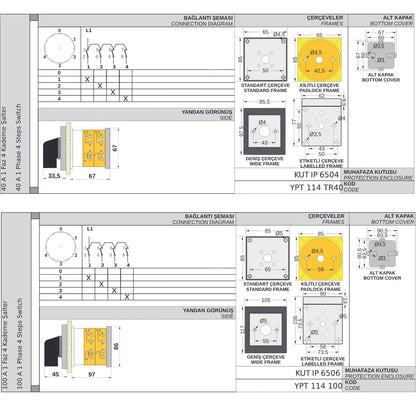 Krokový spínač 0-1-2-3-4 stupňový otočný přepínač , 1-2 póly, 10-160A