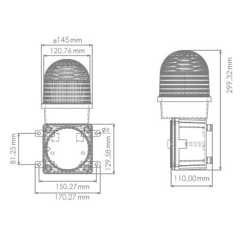 Heavy Duty kovová odlévaná siréna s LED stroboskopem v kleci