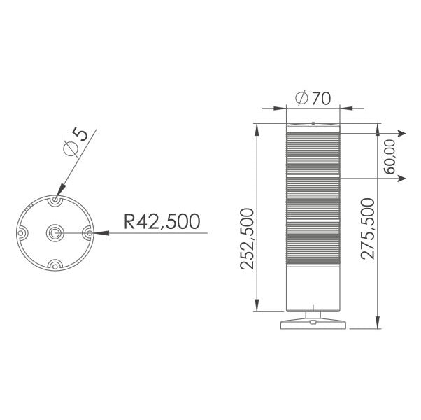Třívrstvý sloupek/LED maják s bzučákem pro povrchovou montáž