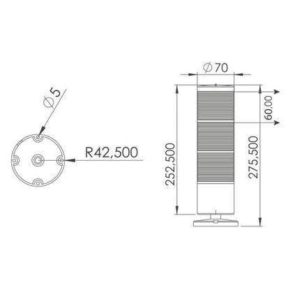 Třívrstvý sloupek/LED maják s bzučákem pro povrchovou montáž