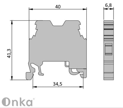ONKA 4mm2 PE Šroubová kolejnicová spojka svorkovnice terminál na DIN lištu 2-vodičová šedá, 1010220