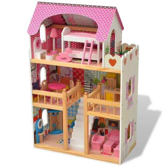 Třípatrový domeček pro panenky dřevěný 60 x 30 x 90 cm
