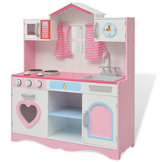Dětská kuchyňka dřevěná 82x30x100 cm růžovo-bílá