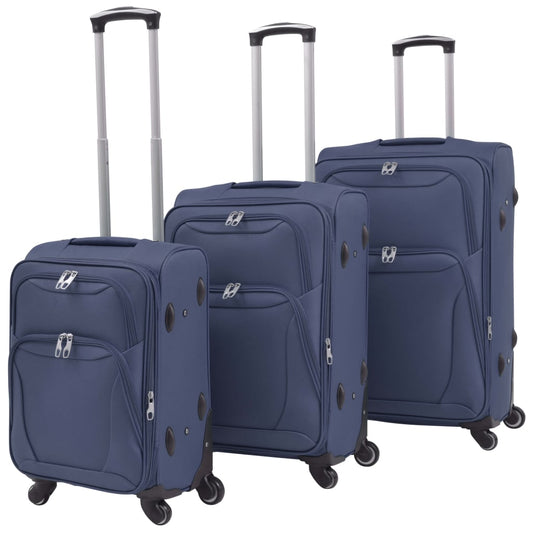 3dílná souprava měkkých kufrů na kolečkách, tmavě modrá