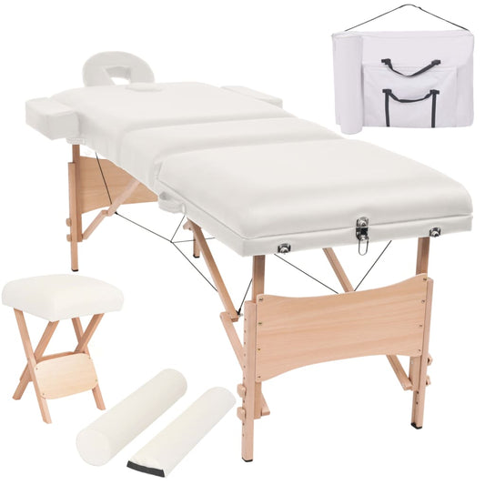 Skládací masážní stůl 3 zóny a stolička tloušťka 10 cm bílé