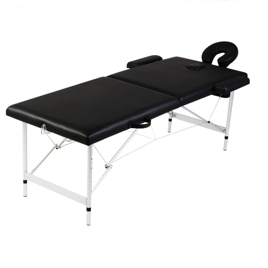Černý skládací masážní stůl se 2 zónami a hliníkovým rámem