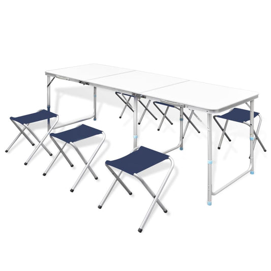 Skládací kempingový set 6 stoliček nastavitelná výška 180x60 cm